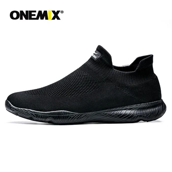 

ONEMIX Fashion Men Casual Training Sneakers Lightweight Indoor Sock Shoes Knitted Upper Comfortable Slip On Sandals