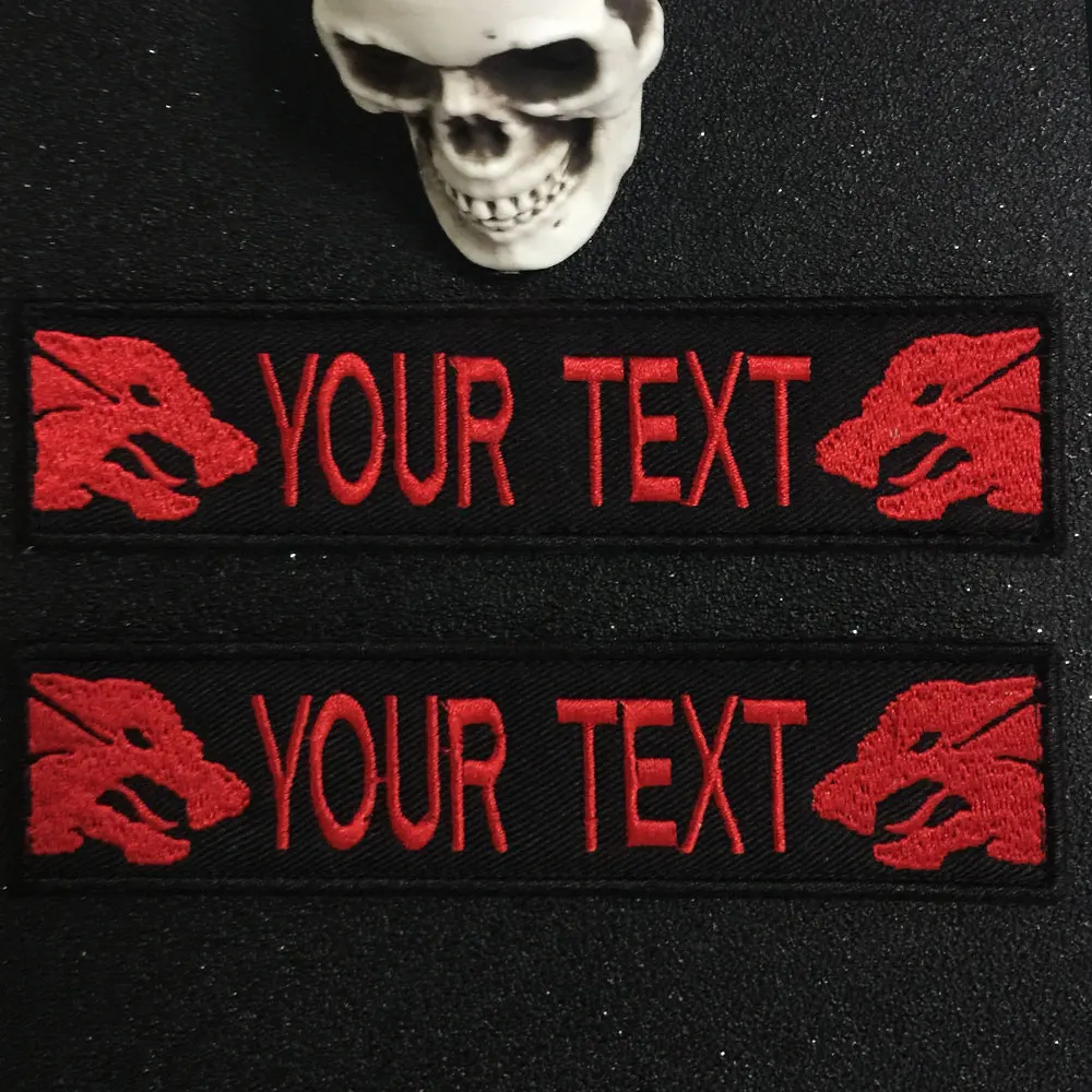 Custom Embroidery personality skull wolf head Name Patches, badges,2 pcs Personalized Military Number Tag Customized Logo ID