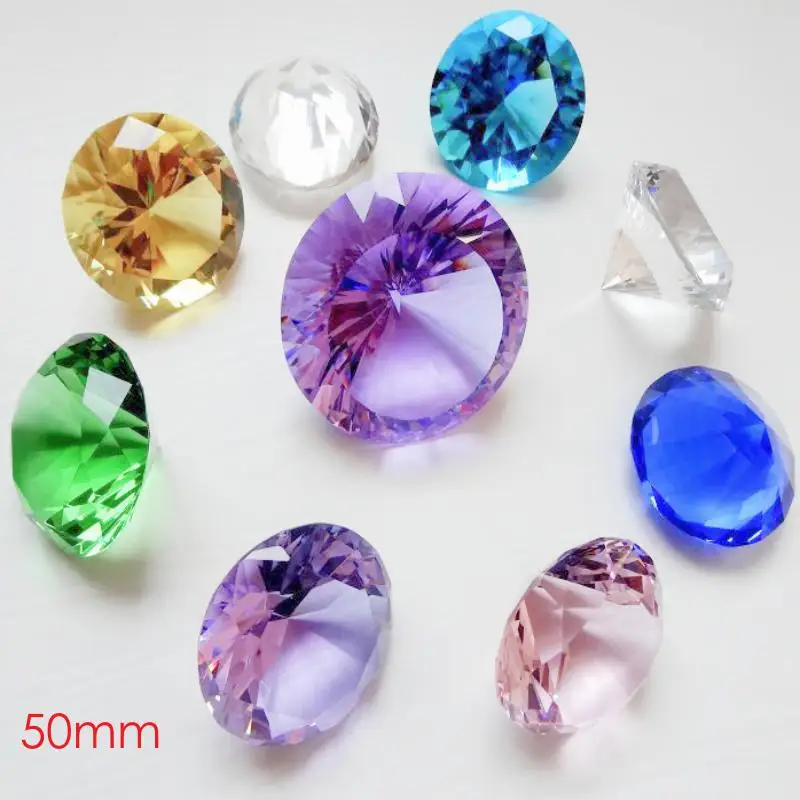 

50mm Rainbow Crystal Glass Cute DIamond Paperweight Fengshui Raw Amber Wedding Home Decor souvenirs Gift Products For Guests