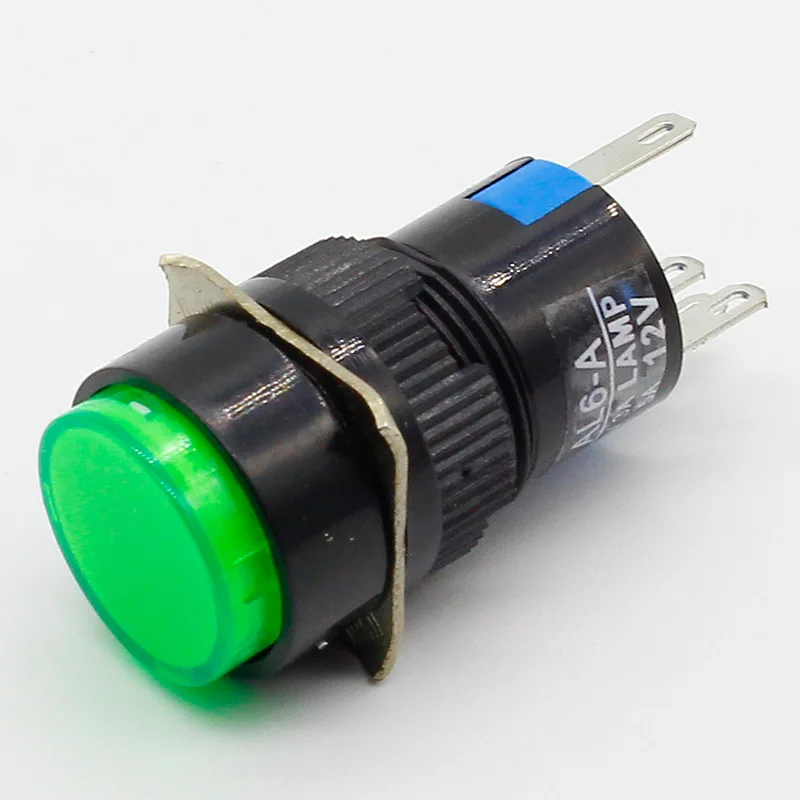 16 мм светодиодный светильник кнопочный переключатель синий зеленый красный желтый белый лампа Мгновенный Кнопочный автоматический сброс LA16Y-11D - Цвет: Зеленый