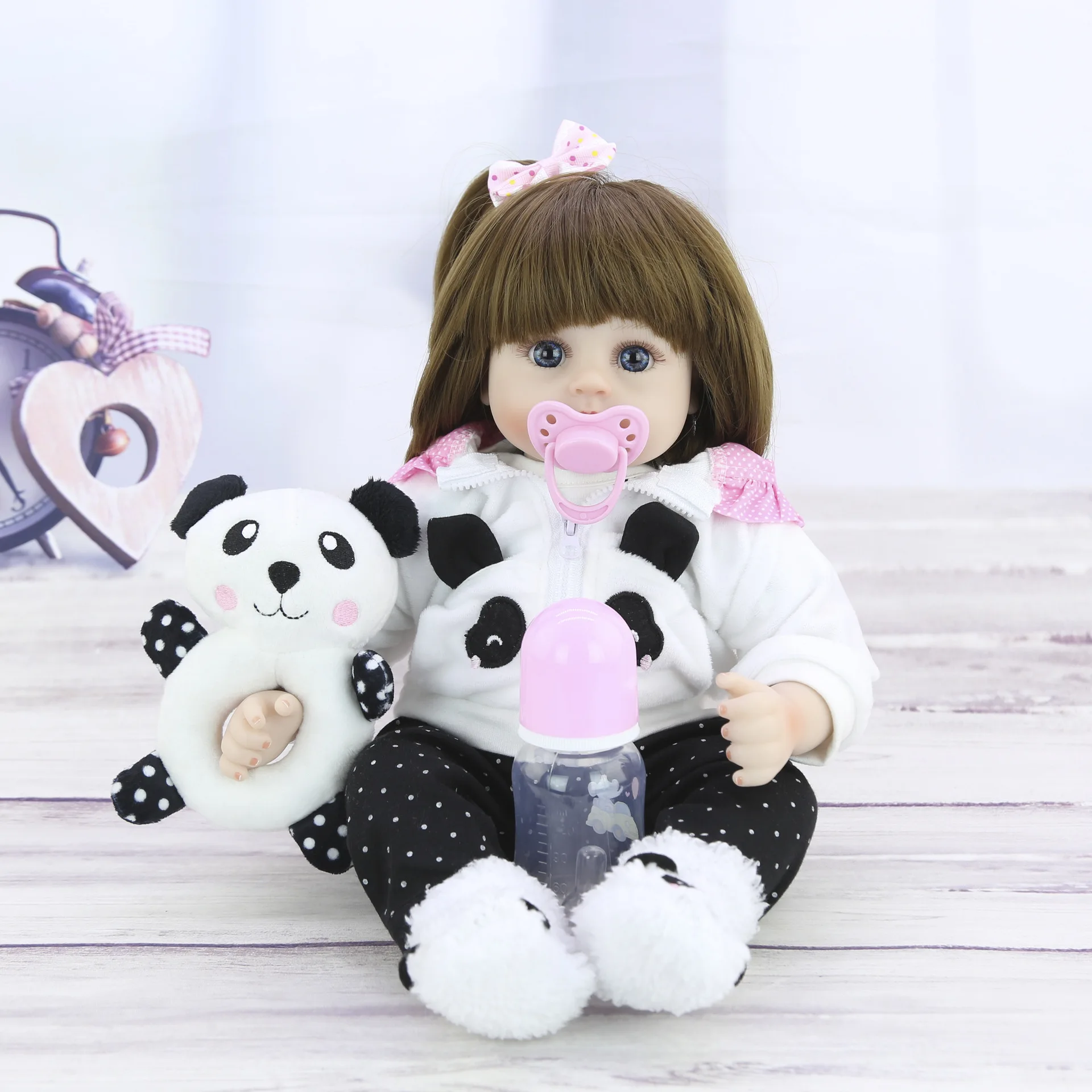 bebe baby reborn dolls Long black hair girl silicone Hands and feet 47 cm realistic babies toy hot sale gift for children Kids
