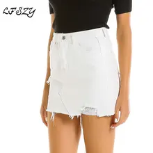 Женская юбка Новая модная женская полудлина джинсовая юбка лето белая дырка джинсовая плиссированная юбка Размер s-xl