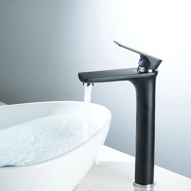 Modern Bathroom High Basin Faucet Black Oil Rubbed Single Handle Deck Mounted Faucet Hot And Cold Water Mixer Sink Tap 88311A
