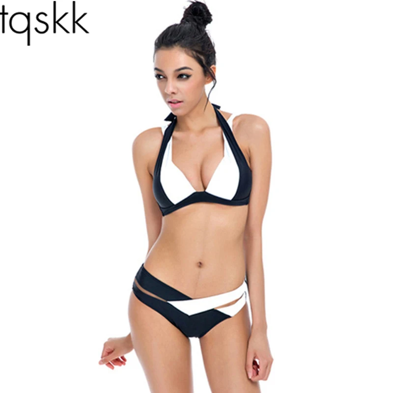 

TQSKK 2019 New Sexy Bikinis Women Swimwear Halter Top Female Swimsuit Retro Vantage Bikini set Bathing Suit Swim Wear Biquini