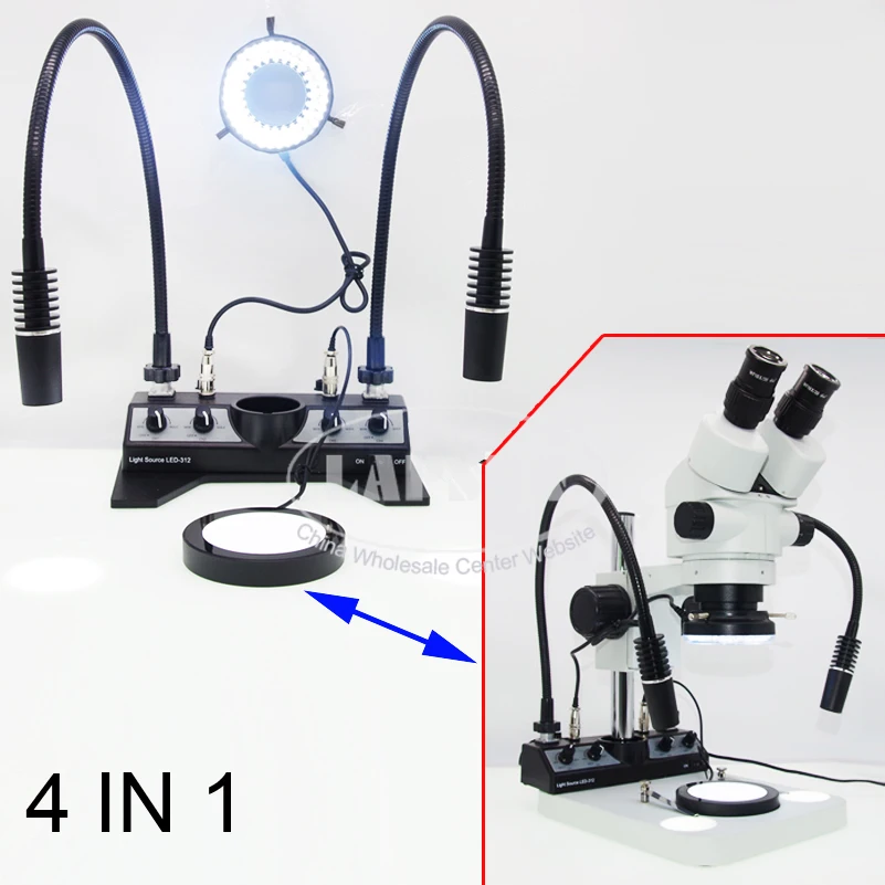 4 In 1 Led Microscope Illuminator Set + Stage + 80 Led Ring Light + 2