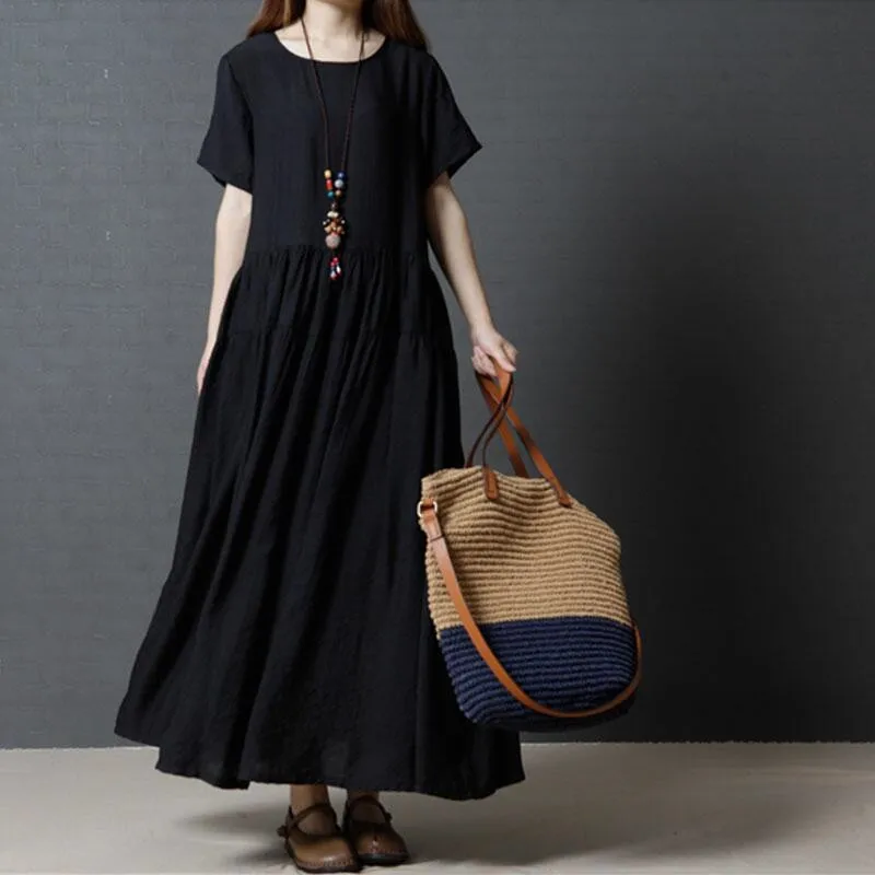 Cotton And Linen Women Dress Casual Loose Comfortable