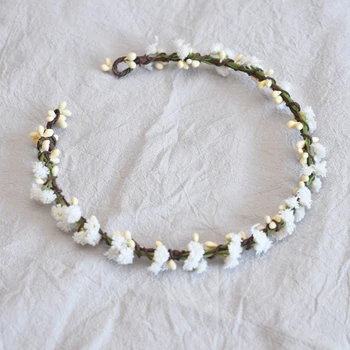 

2020 6PCs Wholesale Hair Bands Baby's Breath Ivory White Flower Crown,Leaf Crown for Wedding,Party,Prom Props