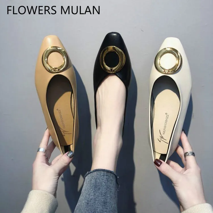 

Gold Metallic Round Buckle Women Flats Round Toe Soft Rubber Heels Shoes Woman Slip On Girl Loafers Luxury Designer Zapatos 2019