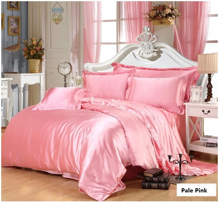 Pink Gold Silk Bedding Set Satin Super King Size Queen Full Twin