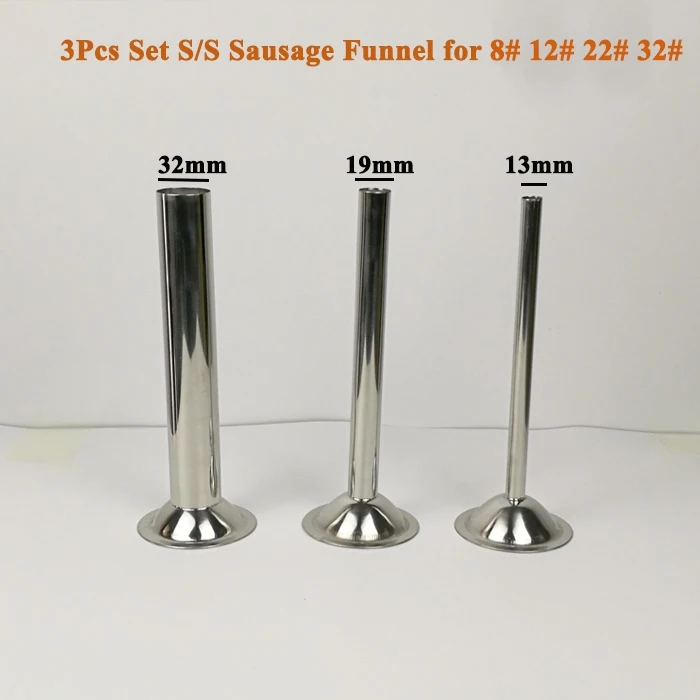 

3pcs set stainless steel Sausage Stuffer Tubes Sausage Maker Stuffing Tubes sausage filling funnel for #8#1222#32# Meat grinder