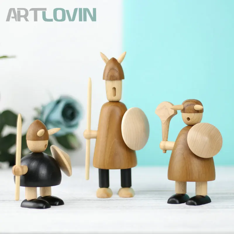 

New Arrival Nordic Viking Miniature Wooden Puppet Creative Figurines Home Decor Statue Beech Wooden Ornament Kids New Year Gifts