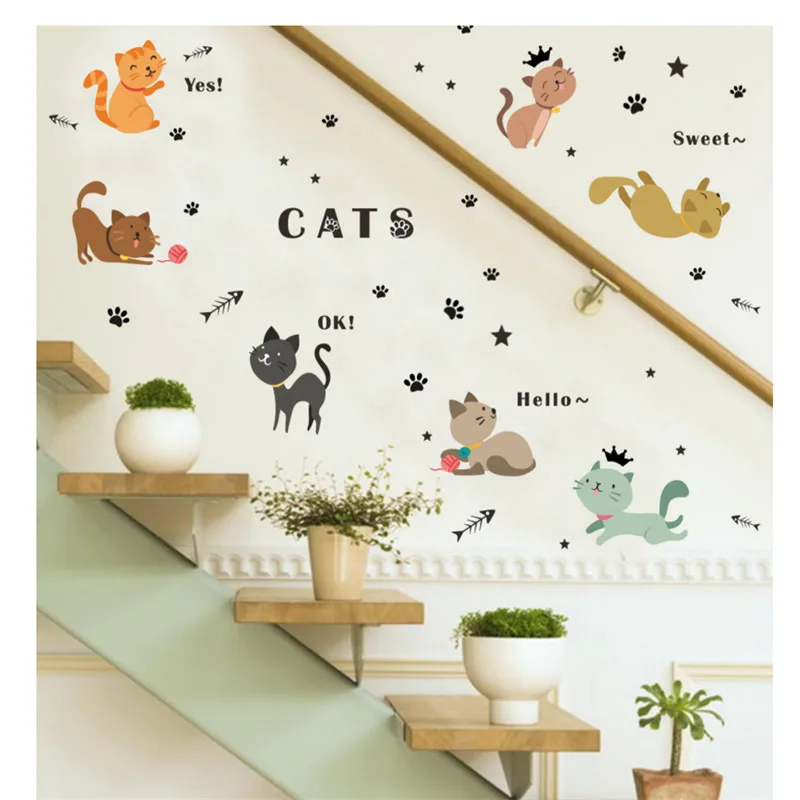 ZOOYOO DIY Home 9 Sweet Cat Wall Sticker Kawaii Cartoon Kitty Cat Decal ...