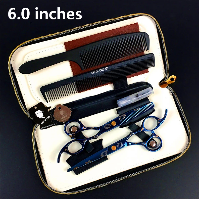 Smith chu 5.5/6.0 inch Professional Hairdressing Scissors set 62HRC Straight & Thinning cutting with comb, clothes ,oil , 1 set