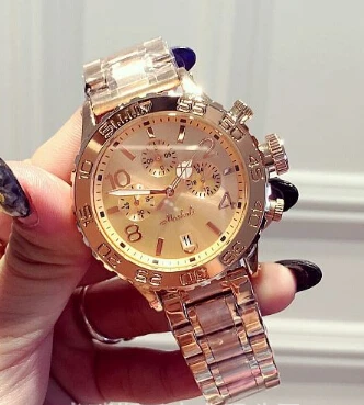Высококачественные мужские и женские часы, роскошные шестиконтактные часы с календарем, часы с кристаллами под платье, женские часы из розового золота, Mashali88038 - Цвет: full rose gold