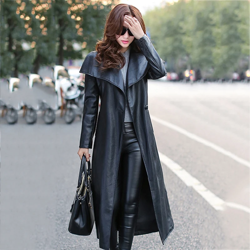 Nw1146 Taille Street Long High En Femmes 2019 Plus Vêtements Trench Manteau Printemps 1 Cuir Nouvelles 2 La Ceintures Femelle Noir Automne Bqn4TU