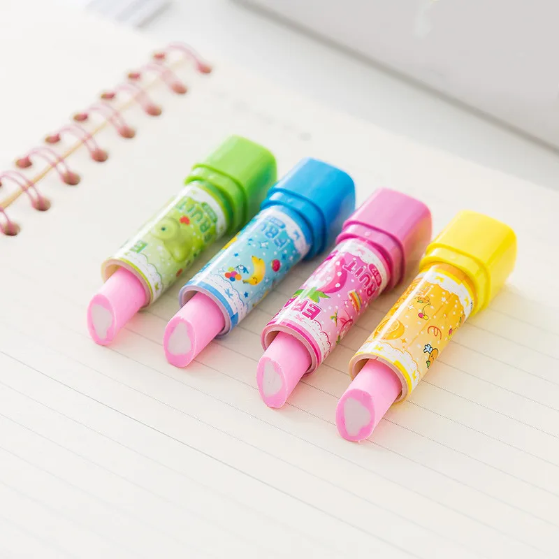 

Kawaii Lipstick Pencil Erasers Fruit Eraser for Office School Kids Prize Writing Drawing Student Gift