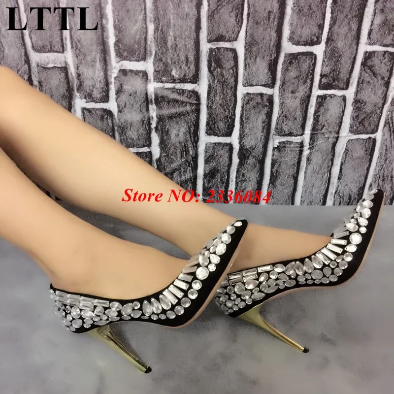 Spring Designer Shoes Woman Pointed Toe Rhinestone High Heels Beaded