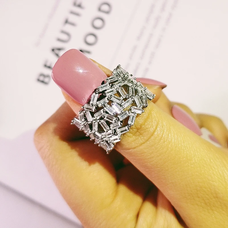 Трендовое модное кольцо в форме багета с огранкой вечности для свадьбы, помолвки, любви для девушек и женщин, уникальное кольцо R4891