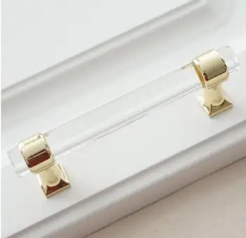 

3'' Acrylic Dresser Knob Drawer Pulls Handles Gold Clear Cabinet Handles Knob Kitchen Furniture Pull Hardware