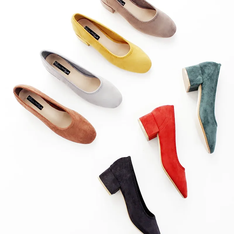 

2018 new spring and autumn shallow rough suede shoes plus velvet popular shoes low-heeled size women shoes