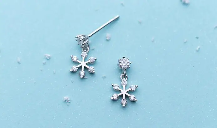 

new 100% Real. 925 Sterling Silver Fine Jewelry Front&Back Snowflake dangle earrings with white cz stone gtle1868