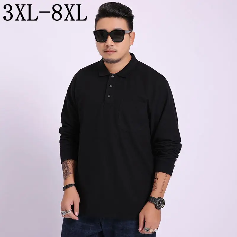 Размер 5XL 6XL 7XL 8XL новая весенняя повседневная мужская рубашка поло с карманом с длинным рукавом свободная Мужская рубашка поло Топ бренд Camisa Polo