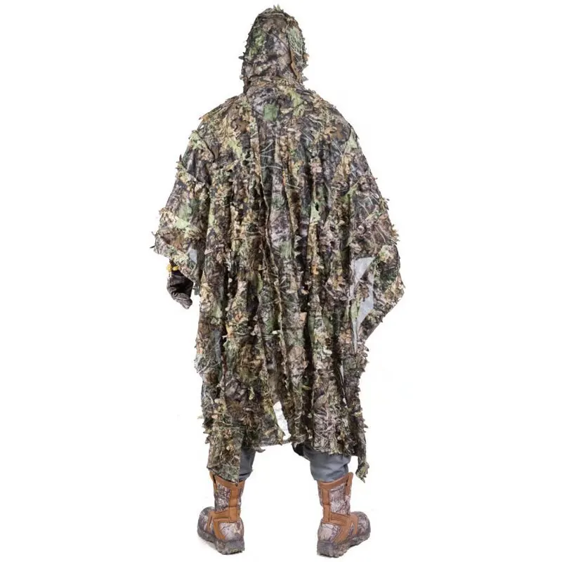 3D Hunting Camouflage Suit With Cap Clothes Jungle Cloak Poncho Camo Bionic Leaf For Sniper Photography