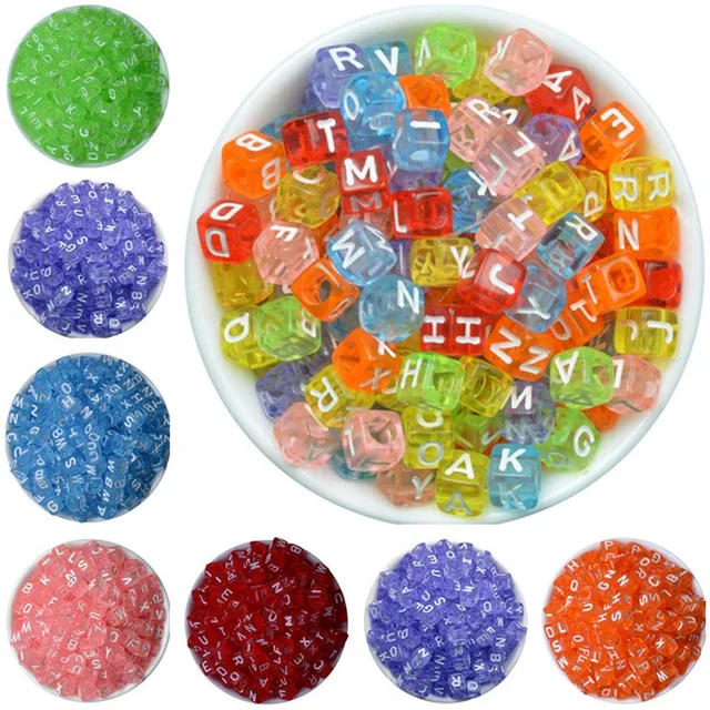 Square Alphabet Beads Acrylic Bead With Letters 200PCs Colorful DIY