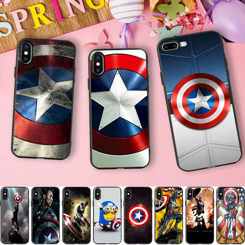 

Marvel Cases For iPhone 7 8 Case Captain America Sheild Soft Silicone Phone Cover For iPhone 6 6S Plus 5 5S XR XS Max SE X Coque