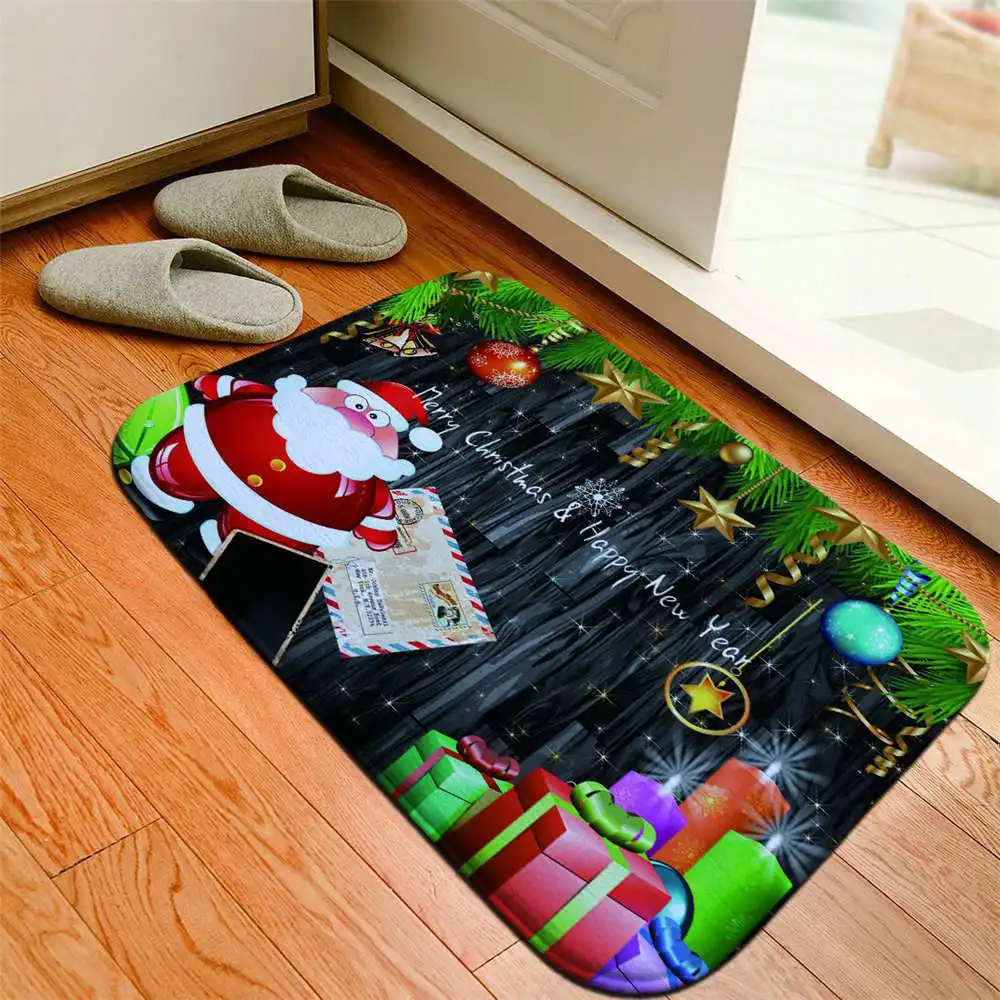 Коврик для входной двери с изображением Санта-Клауса, снеговика, оленя, Противоскользящий коврик для ванной, кухни, математики, рождественского декора, фланелевый напольный коврик, ковер