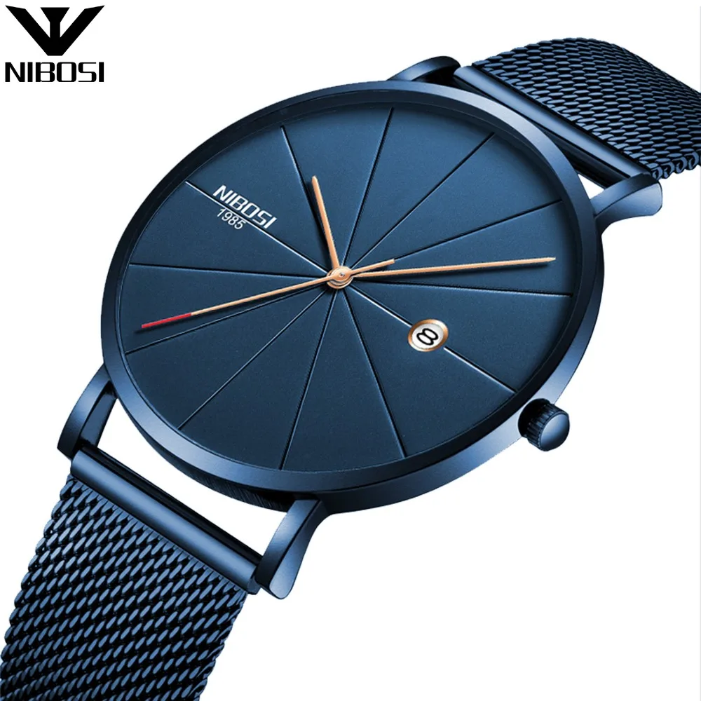 

NIBOSI Man Watch Blue Watches Men 2017 Quartz Sport Full Steel Clock Military Watches Men Waterproof Ultra Thin Men's Hodinky
