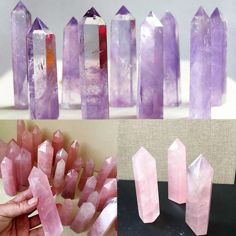 

Hot Stones 40-50mm Natural Rock Pink Rose Quartz Stones And Crystals Wand Point Healing Mineral Stone Collection DIY Home Decor