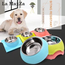 

La MaxZa 3 Size Pet Dog Bowls Stainless Steel Cats Food Drink Water Feeder Pets Supplies Non-Slip Feeding Dishes Pink Green Blue
