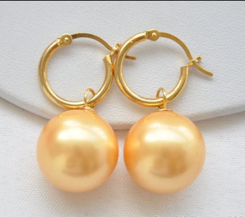 

Lovely Women's Wedding Jewelry shipping> >>>16mm yellow round south sea shell pearl dangle earring(z5200) Fine Factory direct