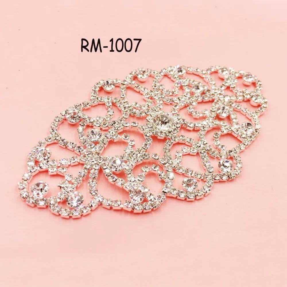 

Free shipping RM-1007 flatback Bridal crystal rhinestone applique for wedding gown dresses rhinestone patch trim sash 112*65mm