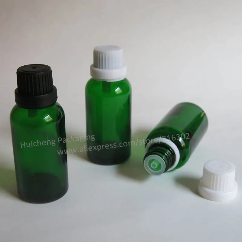 200/lot 30ml Green Glass Oil Container With Tamper Evident Cap, Glass