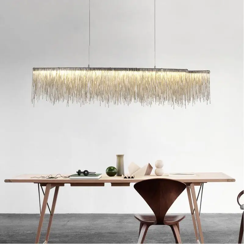 

Modern Aluminum Chain Meteor Shower led Pendant Light for Restaurant Dining Room Silver Creative art Hanging Pendant Lamp