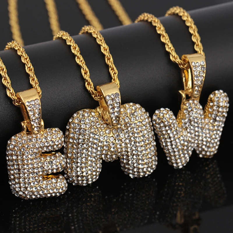 

Hot Iced Out Zirconia Crystal 26 A-Z Letters Pendant Necklace For Men Punk Initials Name Necklace Fashion Men Hip Hop Jewelry