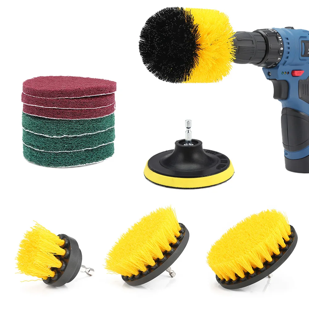 

11pcs Drill Brush Scouring Pad Hard Water Stain Remover for Grout Tiles Sinks Bathtub Bathroom Kitchen Clean Cleaning Brush