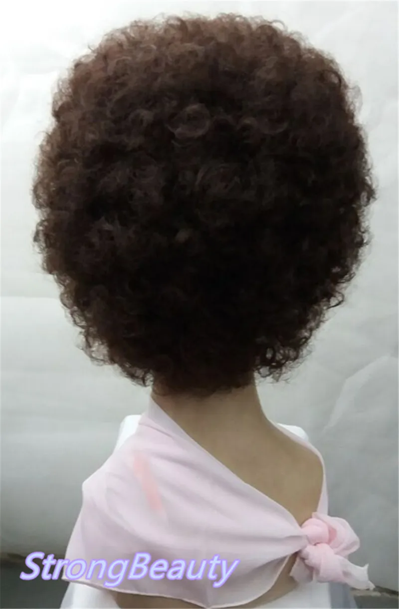 Dark Brown Pendek Rambut Keriting Wig Afro Gaya Rambut Alami Untuk