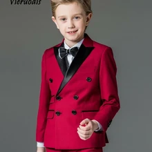 Красный Детский двубортный костюм свадебные костюмы для мальчиков Детский смокинг костюмы с цветочным принтом