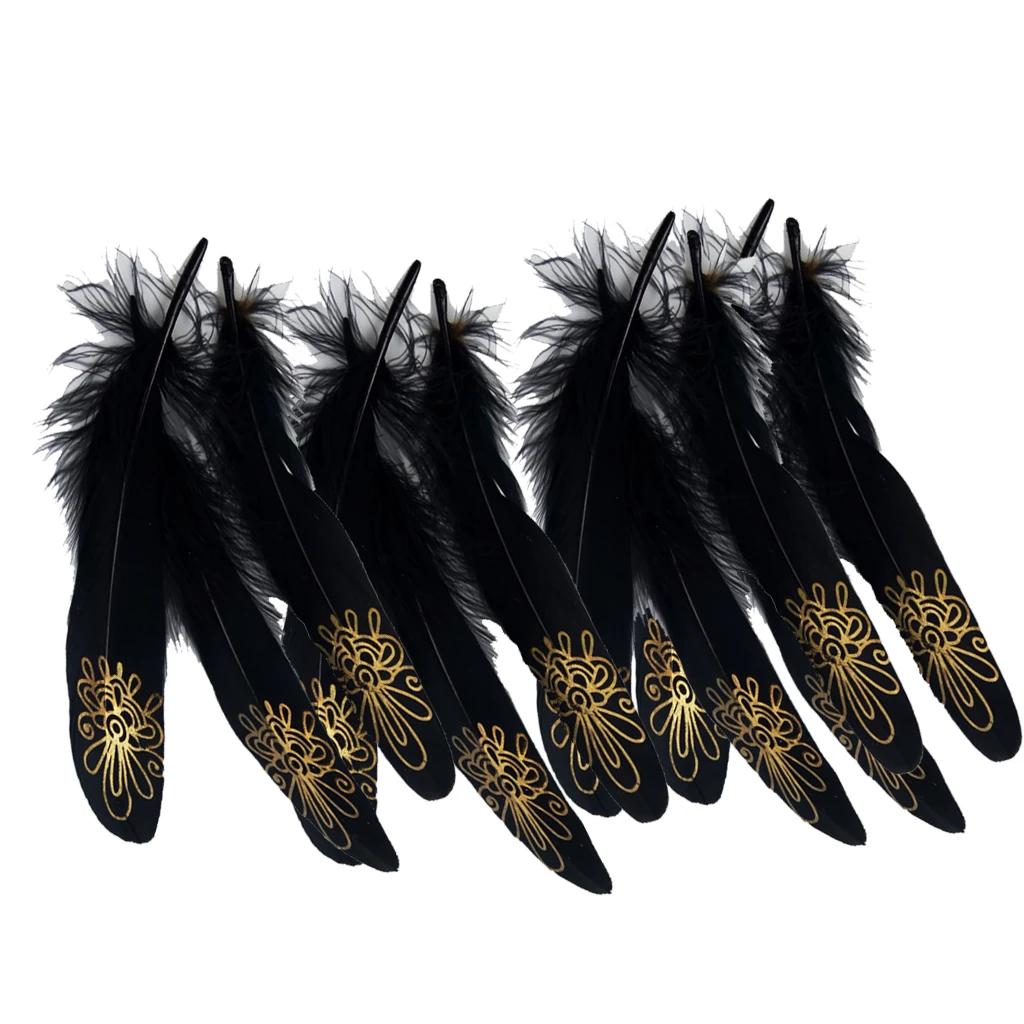 New 12 Pieces Printing Natural Goose Feather DIY Craft Party Home Decor for Sewing Garment Clothes Wedding Dress Accessories