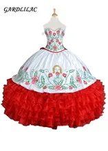 2018 novo branco real vermelho bordado quinceanera vestidos de baile querida babados vestidos de 15 anos doce 16 vestidos