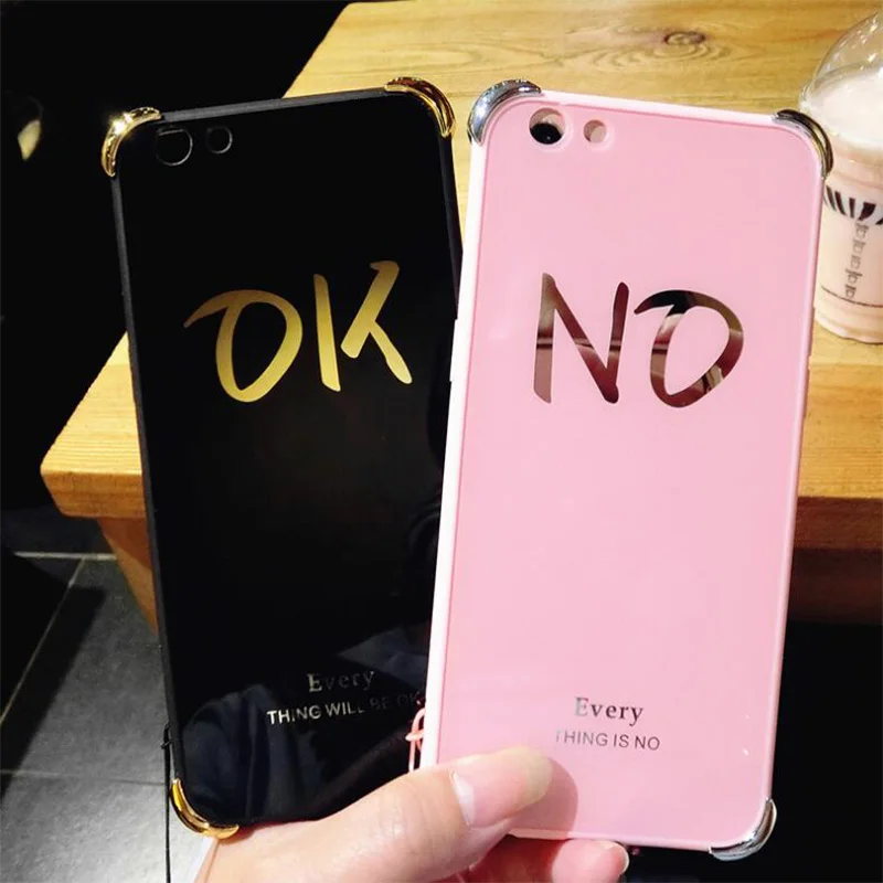 For iPhone 8 8Plus Fashion Black Pink Red Mirror Phone Case iphone 7 7Plus 6 6s 6Plus 6sPlus Couples Style OK&ampON Cover Funda |