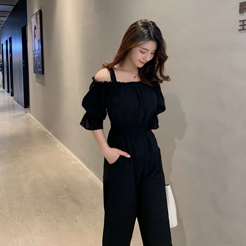 Women's Clothing 2019 Summer New Sexy Bohemian Style Spaghetti Strap Helf Sleeve High Waist Sling Long Beach Wide Leg Jumpsuit Women's Clothing 2019 Summer New Sexy Bohemian Style Spaghetti Strap Helf Sleeve High Waist Sling Long Beach Wide Leg Jumpsuit