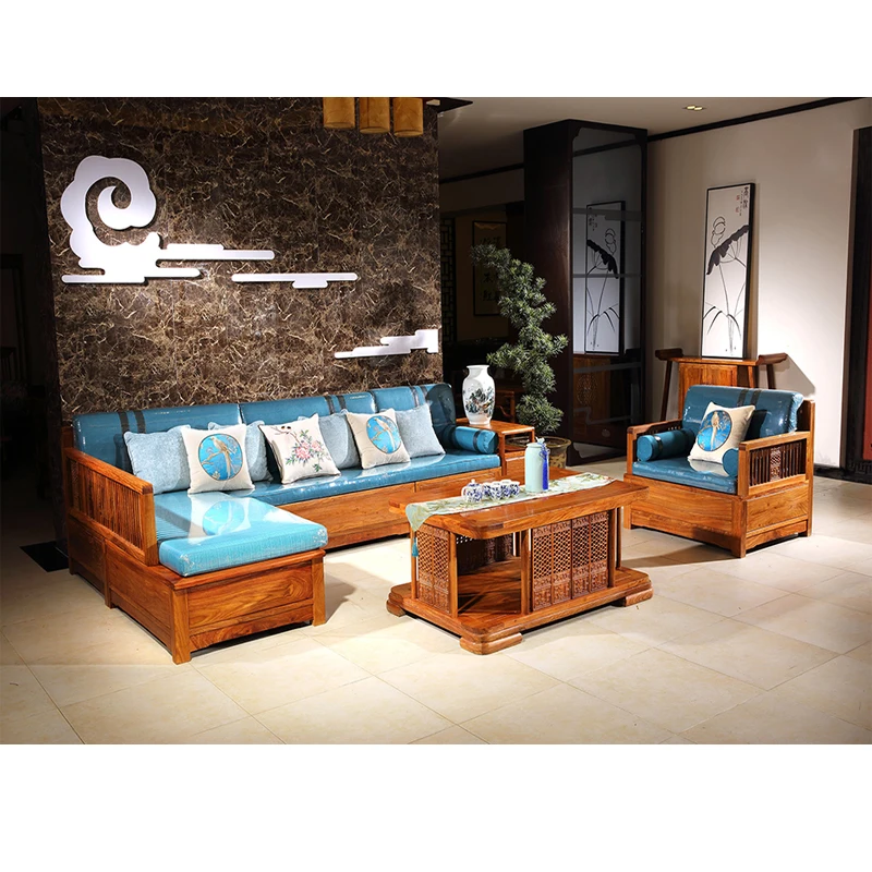 Antique Mahogany Sofa Chair Set Solid Wood Small Rectangle Tea Table Custom Hedgehog Rosewood Living Room Furniture 5 Pcs/Set