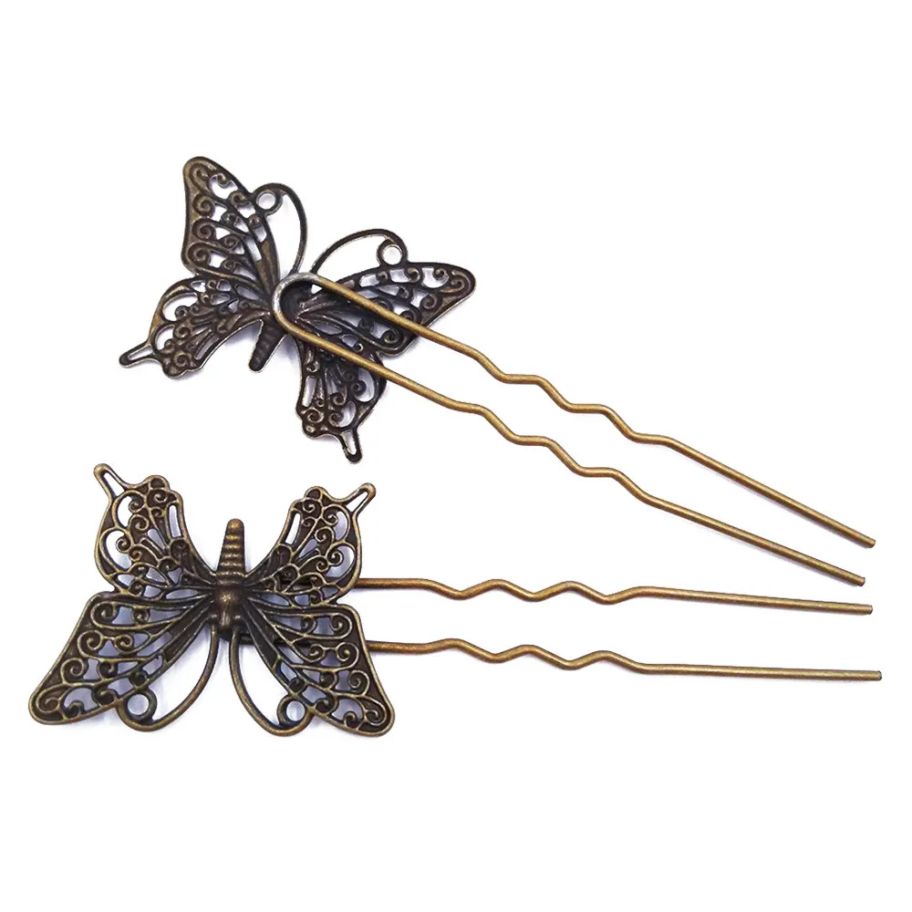 

Antique Bronze 100pcs 75mm Hair Sticks Hairpins with 25x36mm Filigree Butterfly Hair Combs Findings for Jewelry Making HCF19