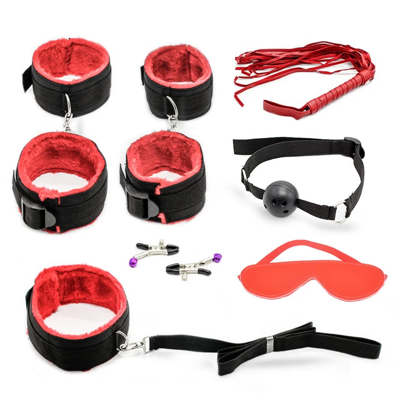 

7pcs/set Sex Toys BDSM Bondage Restraints Handcuffs Ankle Cuffs Collar Mouth Gag Fetish Slave Erotic Accessories For Adults