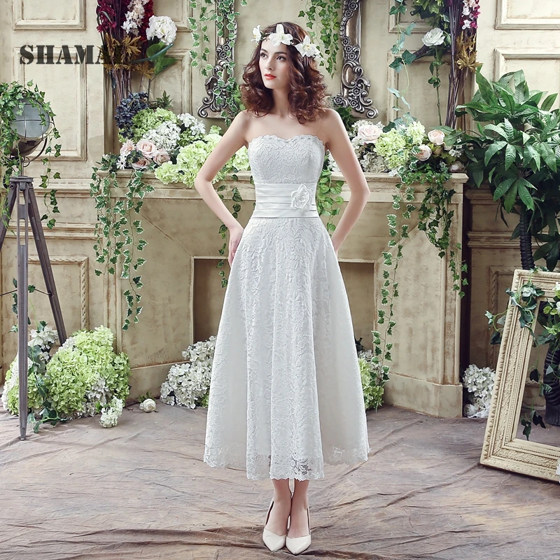 Shamai Under 100 Cheap Lace Up Lace Ivory Bridal Dress Strapless