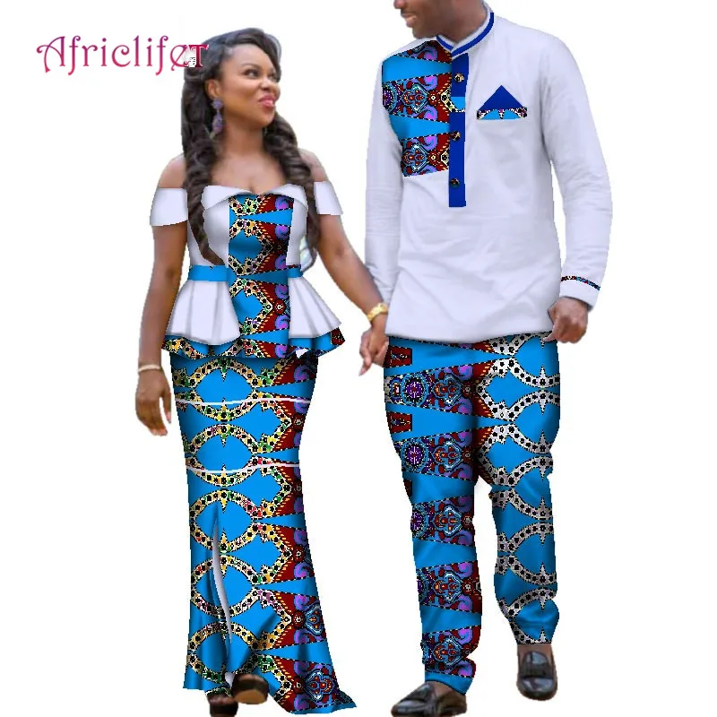 Низкая цена, африканская одежда для мужчин и женщин, Африканский Базен Riche, модный дизайн, одежда для пар, африканская одежда, костюмы размера плюс - Цвет: 3